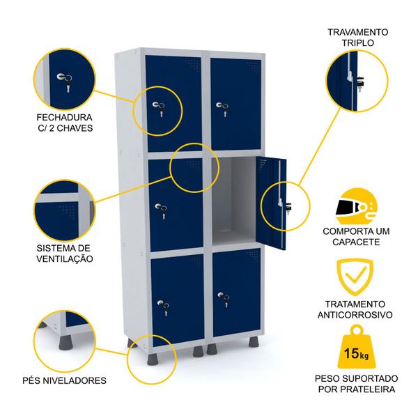 Imagem de Roupeiro de aço 2m 06 portas fechadura pandin - cinza/azul del rey