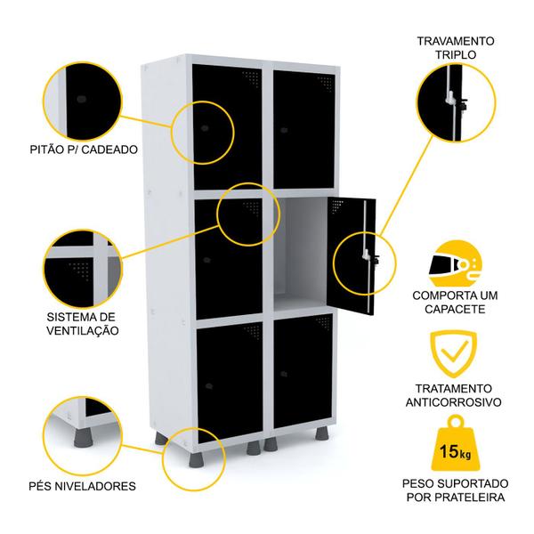 Imagem de Roupeiro de aço 2m 06 portas pitão pandin - cinza/preto
