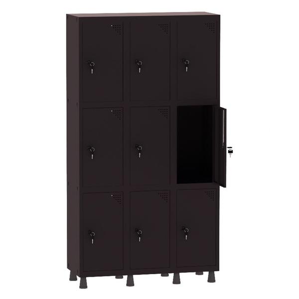 Armário Guarda Volume Locker Roupeiro 3 Vãos 9 Portas Aço GRF503/9 Preto - Pandin Imagem de Armário Guarda Volume Locker Roupeiro 3 Vãos 9 Portas Aço GRF503/9 Preto - Pandin