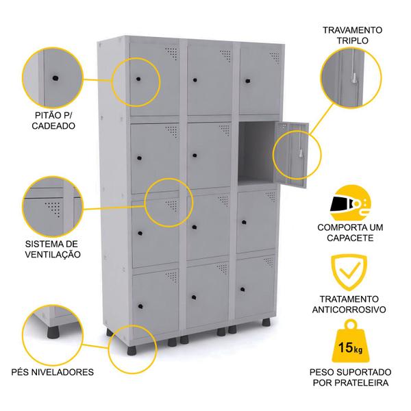 Imagem de Roupeiro de aço 3m 12 portas pitão pandin - cinza
