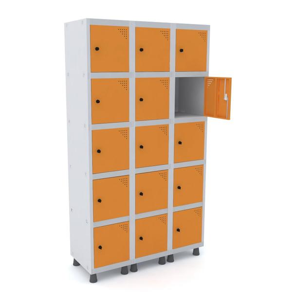 Roupeiro de aço 3m 15 portas pitão pandin - cinza/laranja Imagem de Roupeiro de aço 3m 15 portas pitão pandin - cinza/laranja