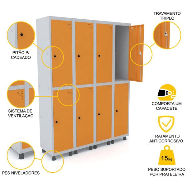 Imagem de Roupeiro de aço 4m 08 portas pitão pandin - cinza/laranja