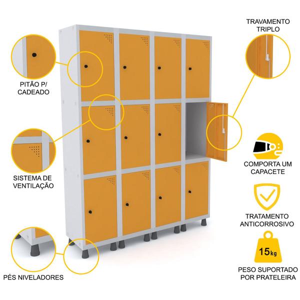 Imagem de Roupeiro de aço 4m 12 portas pitão pandin - cinza/laranja