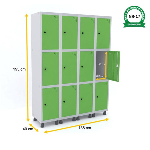 Imagem de Roupeiro de aço 4m 12 portas pitão pandin - cinza/verde