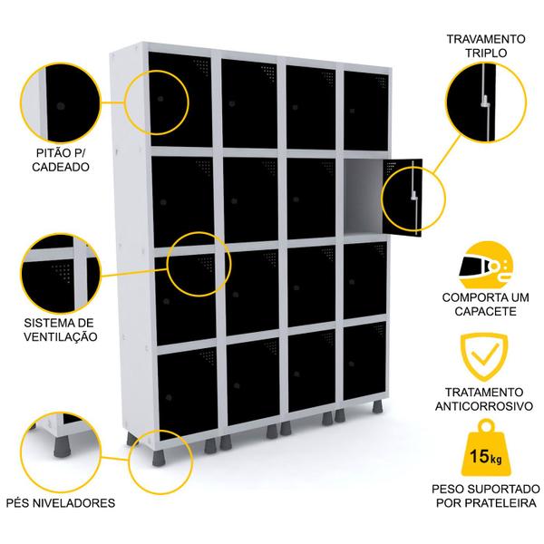 Imagem de Roupeiro de aço 4m 16 portas pitão pandin - cinza/preto