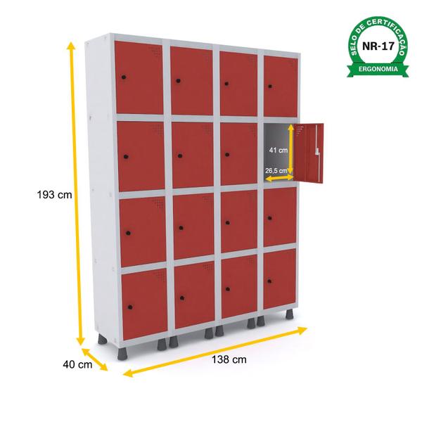 Imagem de Roupeiro de aço 4m 16 portas pitão pandin - cinza/vermelho