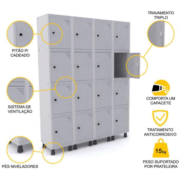 Imagem de Roupeiro de aço 4m 16 portas pitão pandin - cinza
