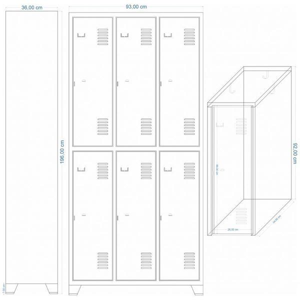 Imagem de Roupeiro de Aço 6 Portas Grandes Cinza com Azul 1,96 X 0,93 X 0,36 - ULTRA Móveis
