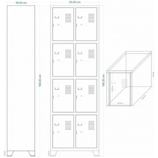 Imagem de Roupeiro de Aço 8 Portas Cinza com Verde 1,96 X 0,93 X 0,36 - ULTRA Móveis