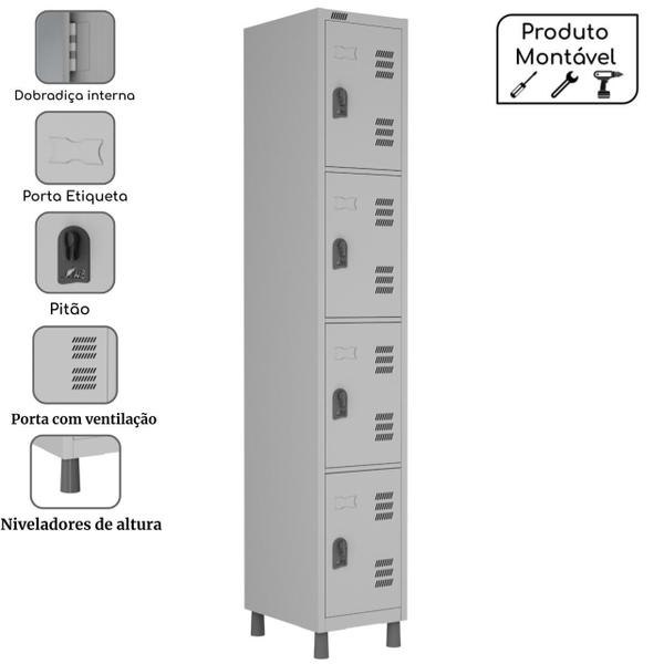 Imagem de Roupeiro de Aço c/ 04 Portas Pequenas - 1,94x0,32x0,42m - CZ/CZ - W3 - 10016