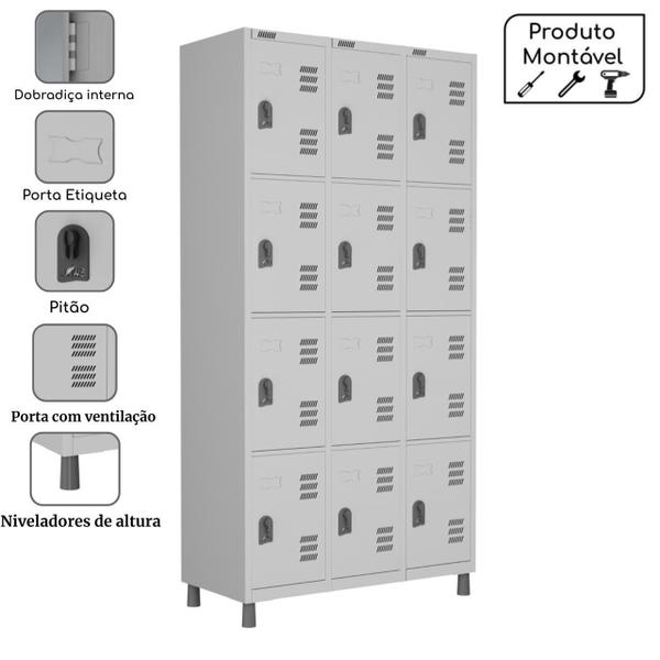 Imagem de Roupeiro de Aço c/ 12 Portas PEQUENAS - 1,94x0,92x0,42m - CZ/CZ - W3 - 10018