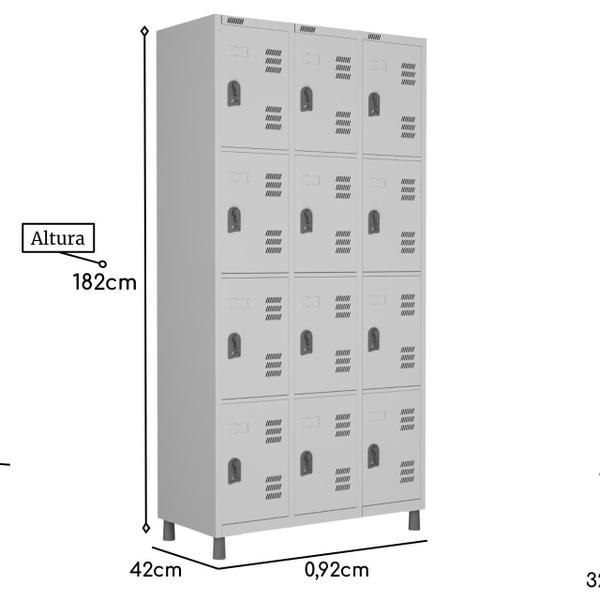 Imagem de Roupeiro de Aço c/ 12 Portas PEQUENAS - 1,94x0,92x0,42m - CZ/CZ - W3 - 10018