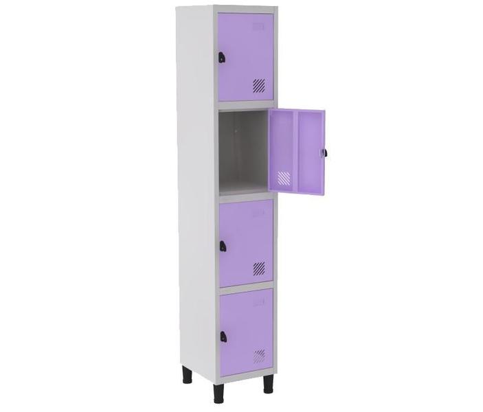 Imagem de Roupeiro De Aço Guarda-Volume Locker 4 Portas Montável Lilas