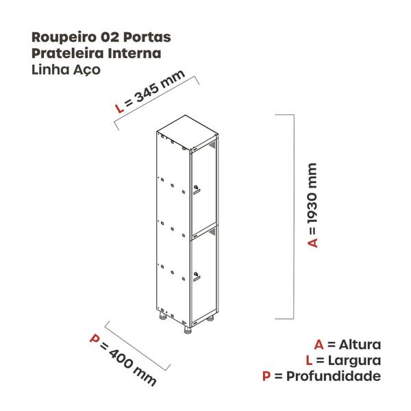 Imagem de Roupeiro em Aço Mt 1v 2 Portas com Prateleira Interna Pitâo Branco/Azul Dali