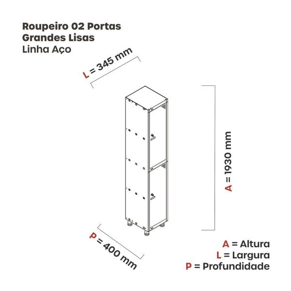 Imagem de Roupeiro em Aço Mt 1v 2 Portas - Fechadura Preto