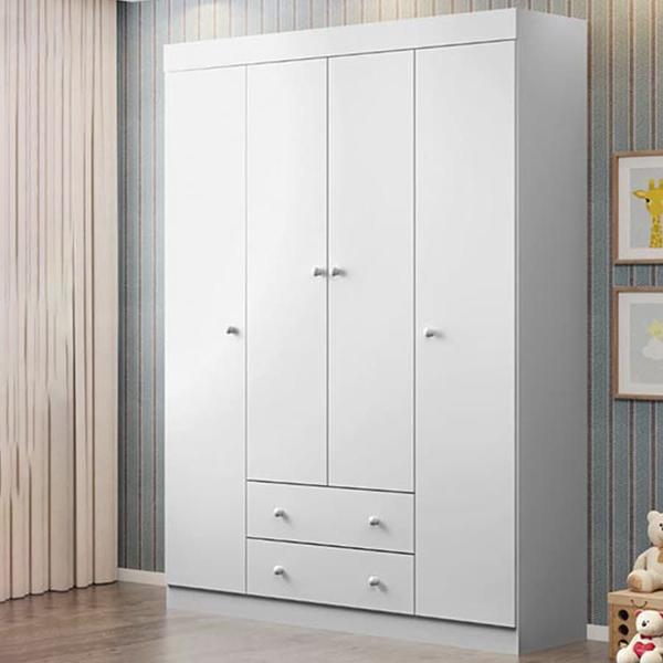 Imagem de Roupeiro Helena 4 Portas e 2 Gavetas Branco para Quarto Infantil de Bebê Infantil - Phoenix Baby