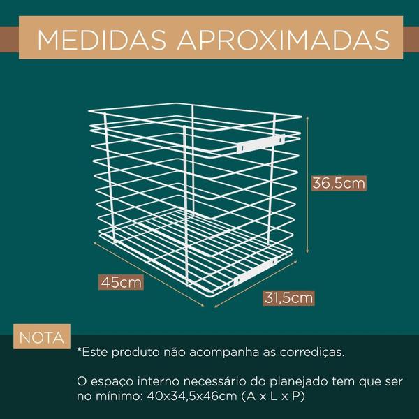 Imagem de Roupeiro Tulha Aramada para Armários Planejados sem Corrediça Branco