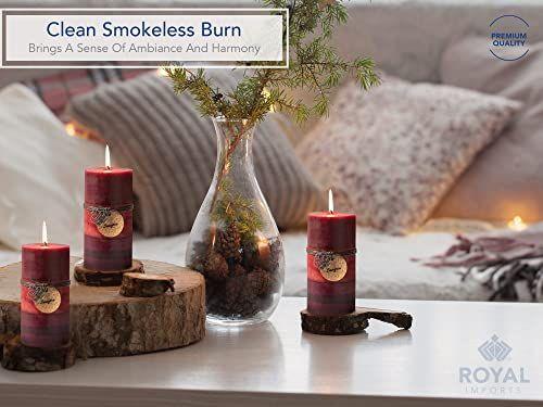 Imagem de Royal Imports 3 "x 6" Velas de Pilar para Decoração de Natal de Natal, Casamento e Decoração de Casa, Sem Perfume, Sem Gotejamento e Sem Fumaça, Conjunto de 6, Cera Ombre Vermelha