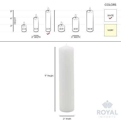 Imagem de Royal Imports Pilar Velas Branco Cera Premium Sem Perfume, 60 Horas de Queima para Casamento, Spa, Festa, Aniversário, Feriado, Banho, Decoração de Casa - 2 "x9" Polegadas - Conjunto de 12