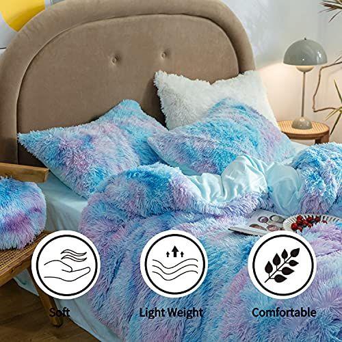 Imagem de RYNGHIPY Super Soft Fuzzy Faux Fur Duvet Cover Set, Blue Tie Dye Plush & Velvet Flannel Comforter Cover com 2 fronhas (Azul Colorido,Gêmeo)