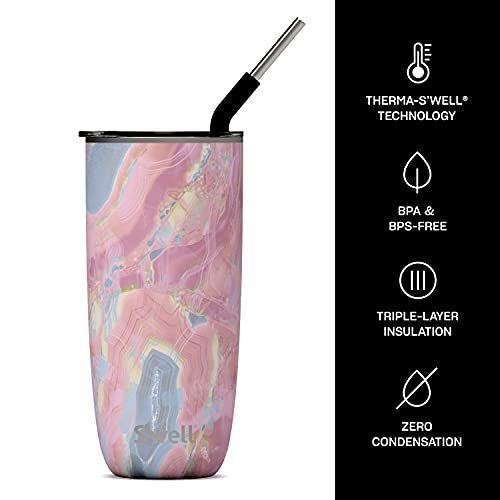 Imagem de S'well Inoxid inoxidável Tumbler de aço com palha - 24 Fl Oz - Geode Rose - Recipientes isolados a vácuo de camada tripla mantém bebidas frias por 18 horas quente por 5 horas - Garrafa de água sem BPA