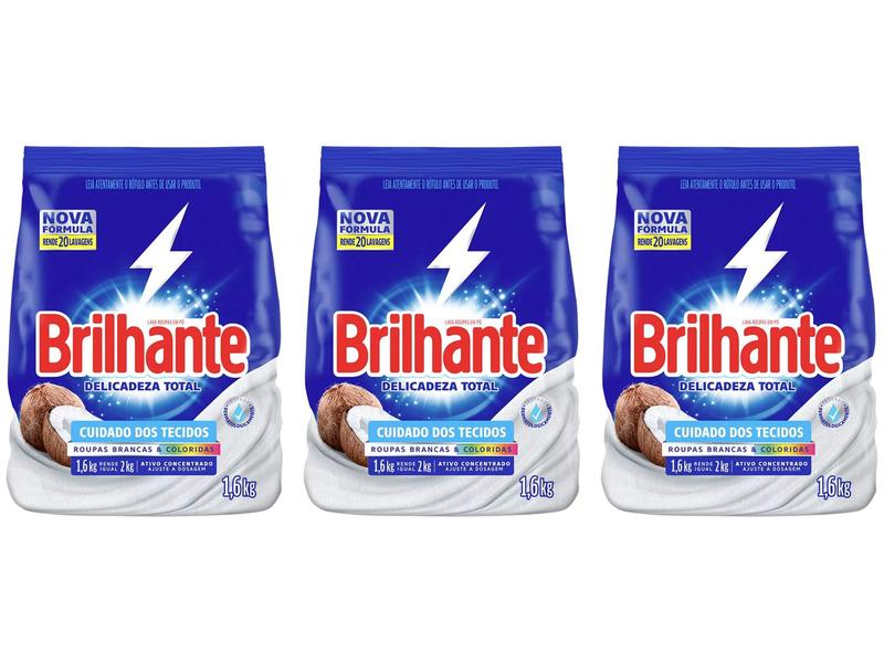 Sabão em Pó Brilhante Delicadeza Total Roupas - Brancas e Coloridas Suave 1,6kg 3 Unidade... Sabão em Pó Brilhante Delicadeza Total Roupas - Brancas e Coloridas Suave 1,6kg 3 Unidade...