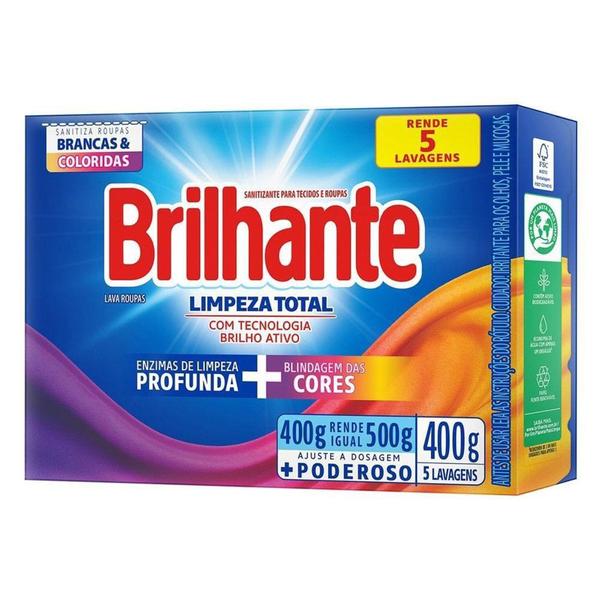 Imagem de Sabão em Pó Brilhante Limpeza Total Sanitizante 400g Embalagem com 24 Unidades