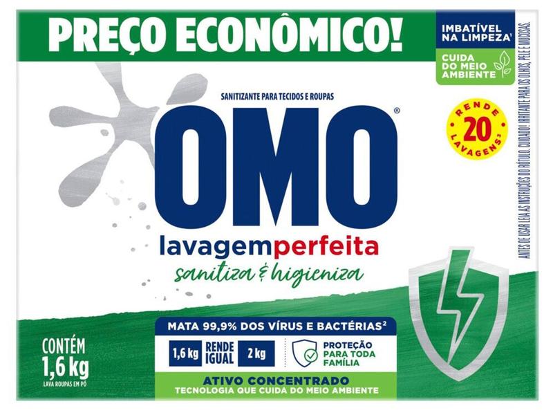 SabĂŁo em PĂł Omo Lavagem Perfeita Sanitiza e Higieniza Concentrado 1,6kg SabĂŁo em PĂł Omo Lavagem Perfeita Sanitiza e Higieniza Concentrado 1,6kg