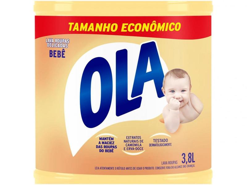 Imagem de Sabão Líquido Concentrado Ola Bebê Lava Roupas   - Delicadas Camomila e Erva-Doce 3,8L