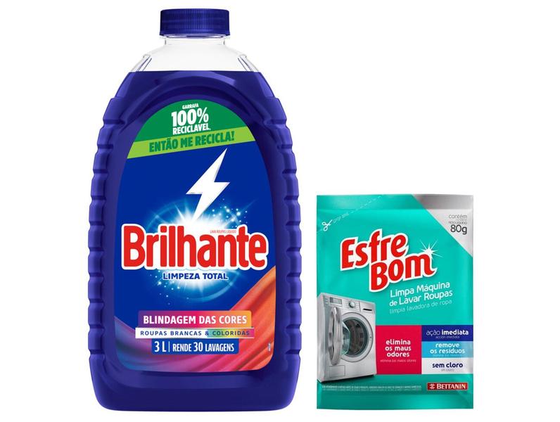 Sabão Líquido Lava Roupas Brilhante Limpeza Total - 3L + Limpa Máquina de Lavar Roupas Bet... Sabão Líquido Lava Roupas Brilhante Limpeza Total - 3L + Limpa Máquina de Lavar Roupas Bet...