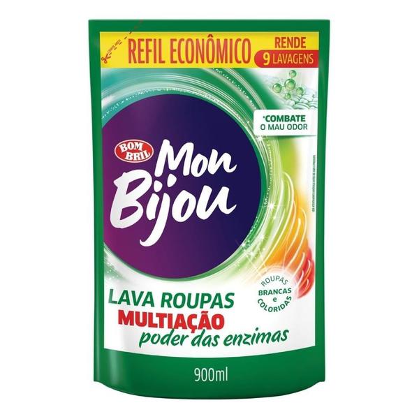 Imagem de Sabão Liquido Mon Bijou Lava Roupas Refil Multiação Verde 900ml - Embalagem com 12 Unidades