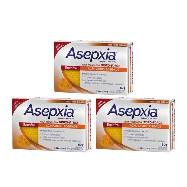 Imagem de Sabonete Asepxia 80g Enxofre - Kit C/ 3un