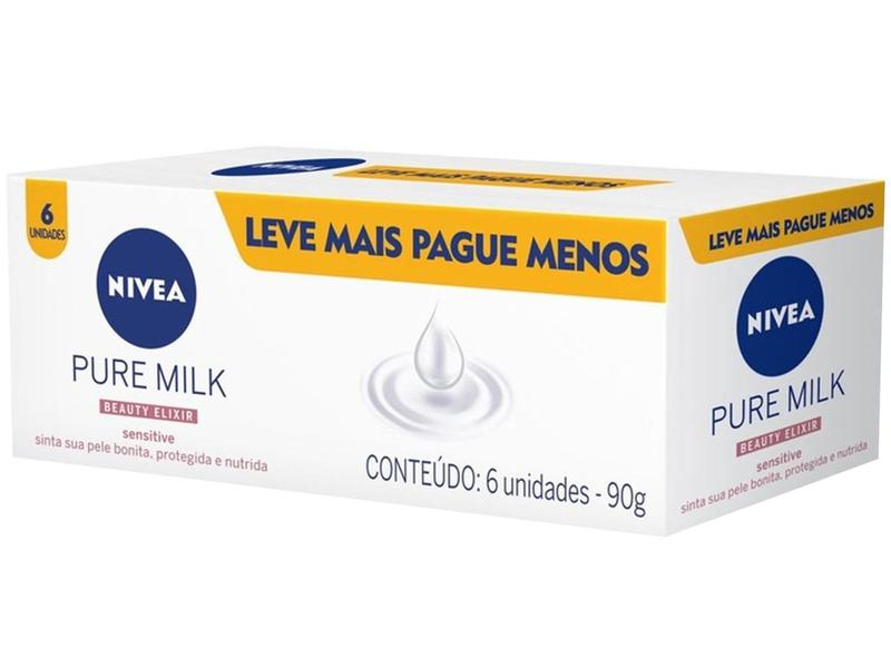 Imagem de Sabonete em Barra para o Corpo Nivea Pure Milk Sensitive 90g Cada 6 Unidades