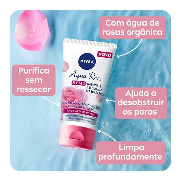 Imagem de Sabonete Esfoliante Nivea Aqua Rosé Rosas Orgânicas 3em1 150ml