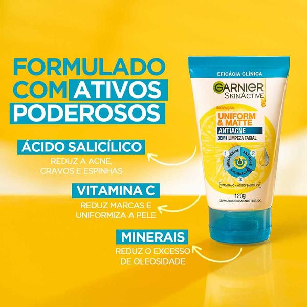 Imagem de Sabonete Facial 3 em 1 Garnier  Uniform & Matte Antiacne