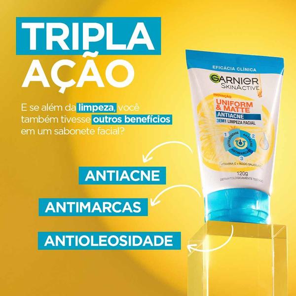 Imagem de Sabonete Facial 3 em 1 Garnier  Uniform & Matte Antiacne