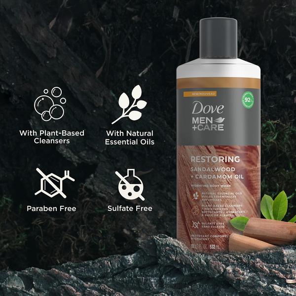 Imagem de Sabonete líquido DOVE MEN + CARE Óleo de sândalo e cardamomo 532 ml, pacote com 4 unidades