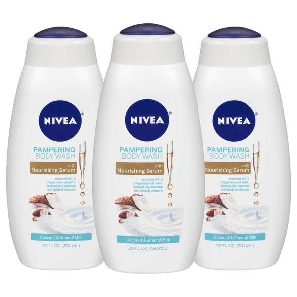 Imagem de Sabonete líquido Nivea com leite de coco e amêndoa 600 ml (pacote com 3)