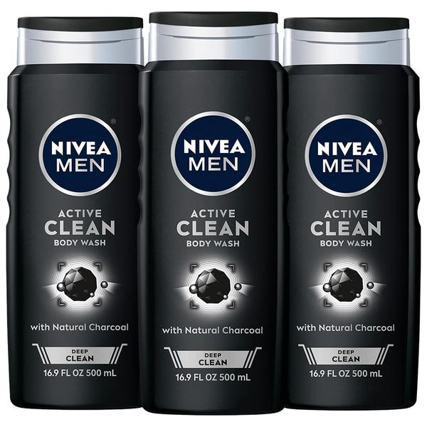 Imagem de Sabonete líquido Nivea Men DEEP Active Clean Charcoal 500 ml, pacote com 3