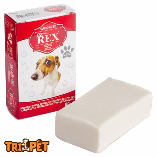 Imagem de Sabonete REX 80g Anti Pulgas Carrapatos Piolhos Sarnas Para Cachorros Pet Cães