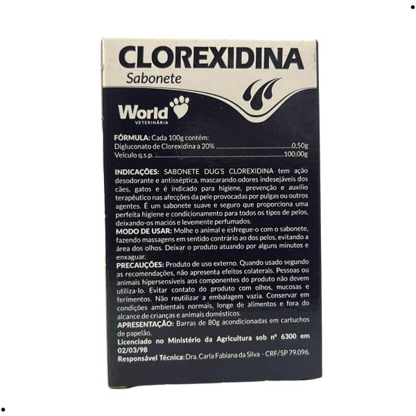 Sabonete World Dug's Clorexidina para Cães e Gatos 80g - PHARMALOGIC Imagem de Sabonete World Dug's Clorexidina para Cães e Gatos 80g