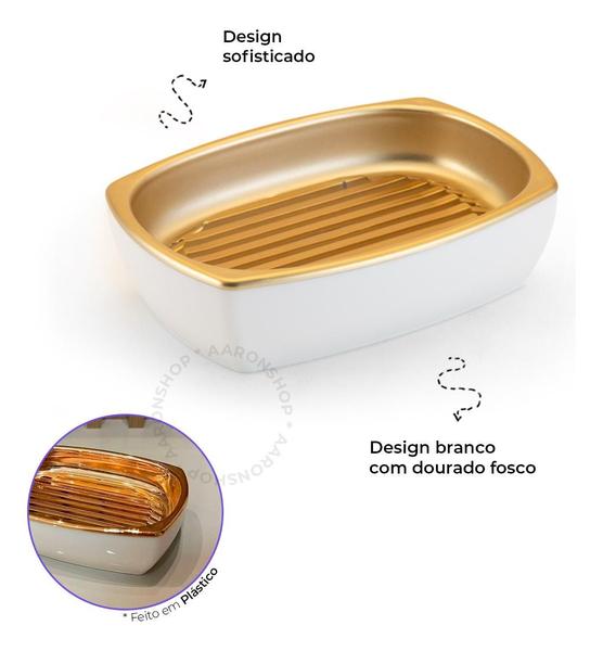 Imagem de Saboneteira Branco Dourado Fosco Moderna e Elegante para Banheiro