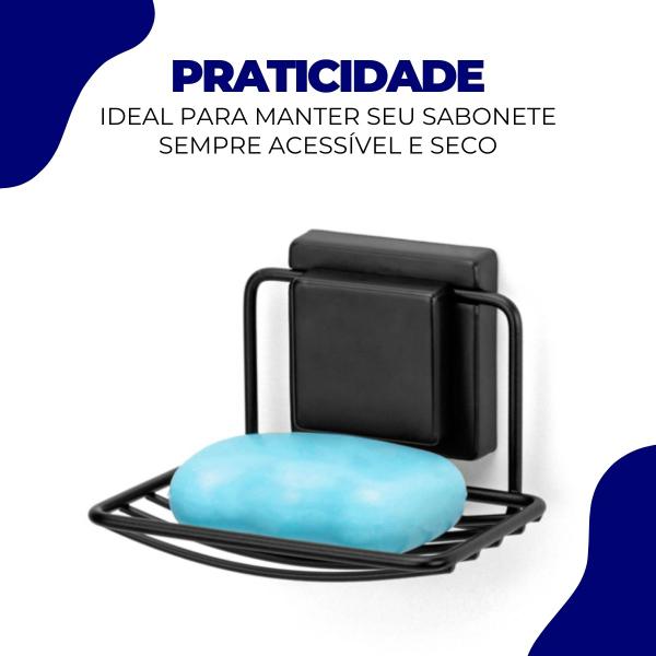 Imagem de Saboneteira De Parede Porta Sabonete Barra Banheiro Lavabo Ventosa Sem Furo Preto Arthi