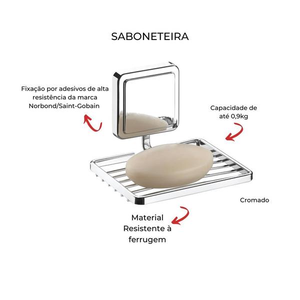 Imagem de Saboneteira Fixação Por Adesivo Cromado Box Banheiro Future