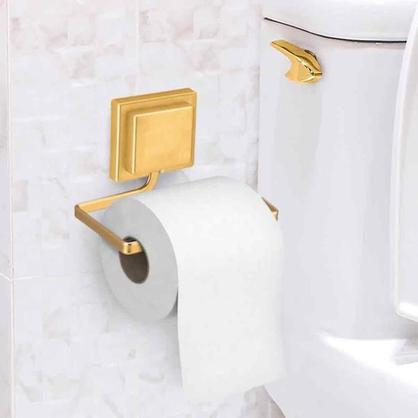 Imagem de Saboneteira + Porta Papel Higiênico Sem Furo 3M Dourado Fosc