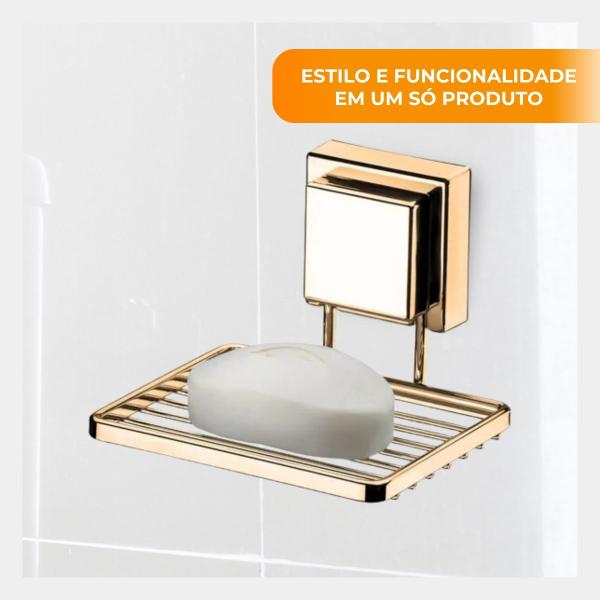 Imagem de Saboneteira Porta Sabonete Ventosa Sem Furo Banheiro Lavabo Box Dourado Future