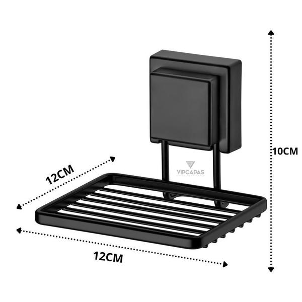 Imagem de  Saboneteira Preto Fosco De Banheiro Ventosa Porta Sabonete Sem Furos