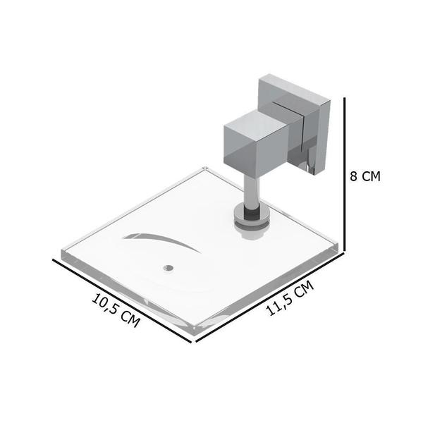 Imagem de Saboneteira Quadrada SQUARE Cromada Luxo Vidro Temperado 8mm Cromada