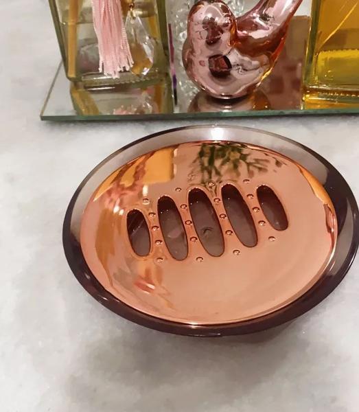 Imagem de Saboneteira Sabonete Em Barra Lavabo Banheiro Luxo Premium Rose Gold Uz