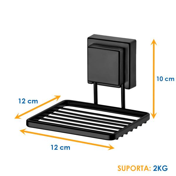 Imagem de Saboneteira Suporte para Sabonete com Ventosa Banheiro Praticidade - Preto Fosco